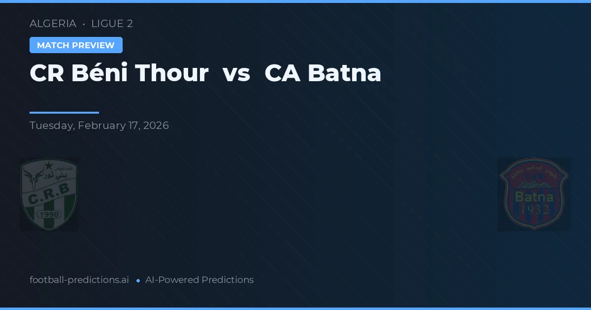 CR Béni Thour vs CA Batna — voorspelling en vooruitblik wedstrijd