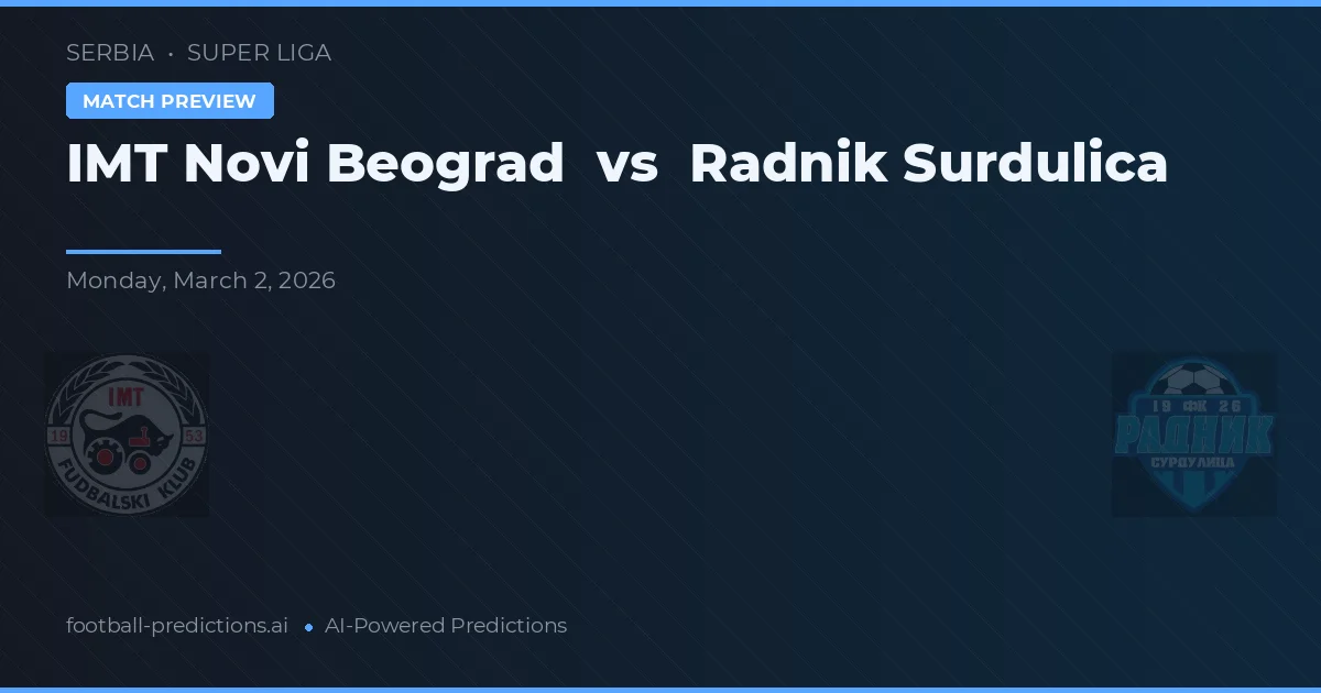 IMT Novi Beograd vs Radnik Surdulica — voorspelling en vooruitblik wedstrijd